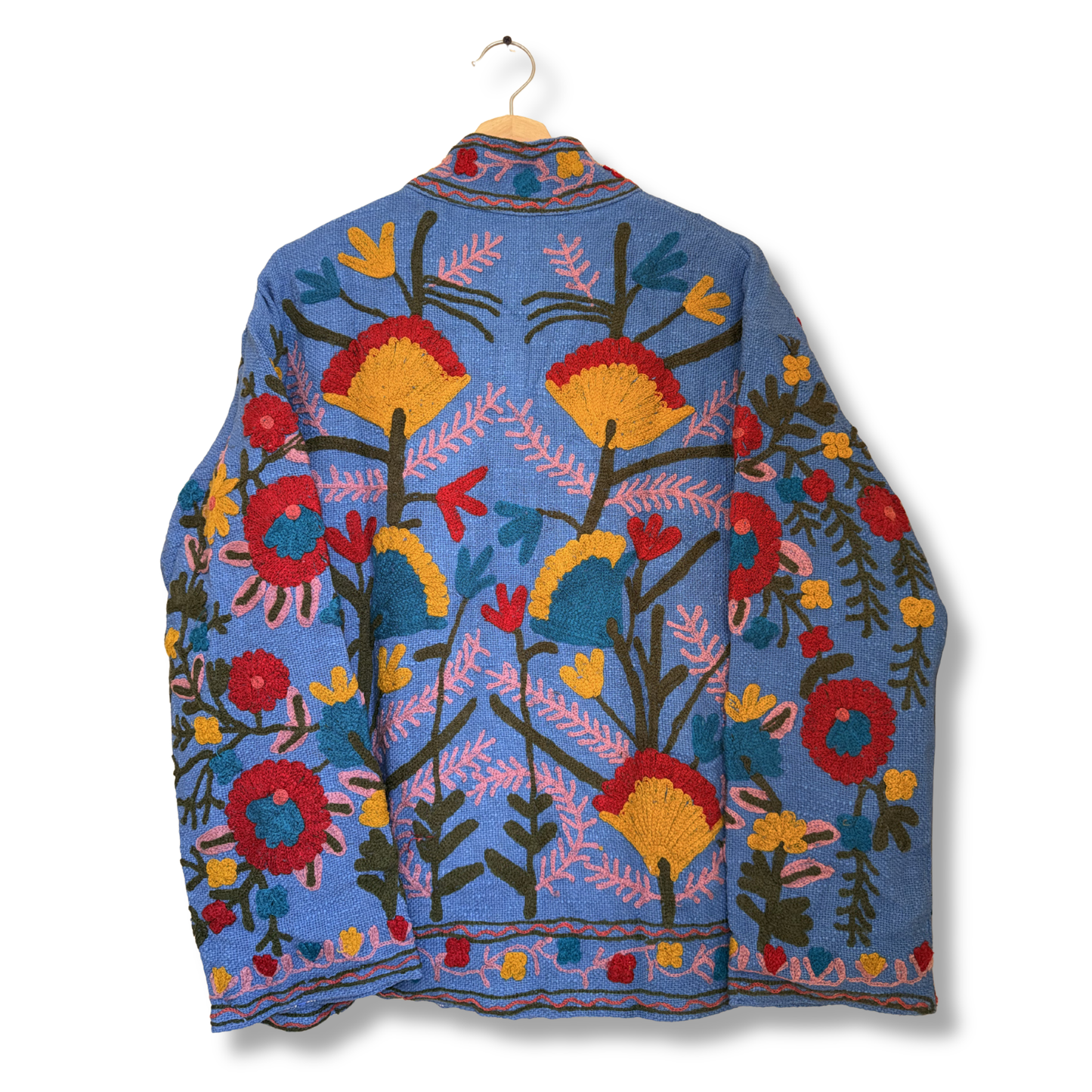 Midnight Garden Suzani Jacket – Women’s Blue Cotton Reversible Embroidered Floral Jacket