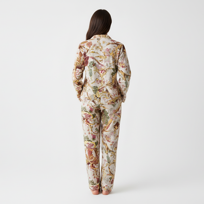 Women’s Beige Floral Print Cotton Night Suit Set – Elegant Two Piece Pajama Set