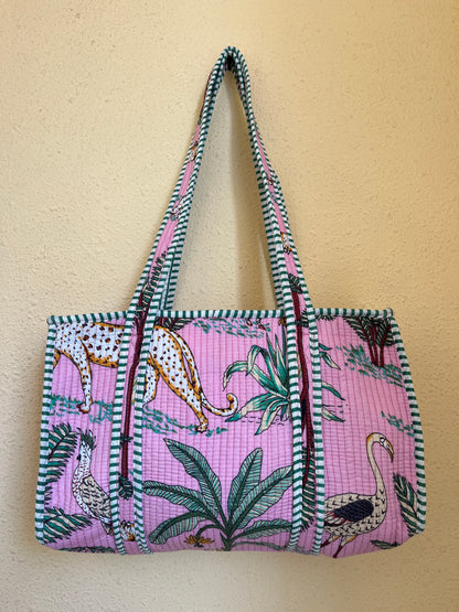 Pink Safari Quilted Tote & Pouch Set