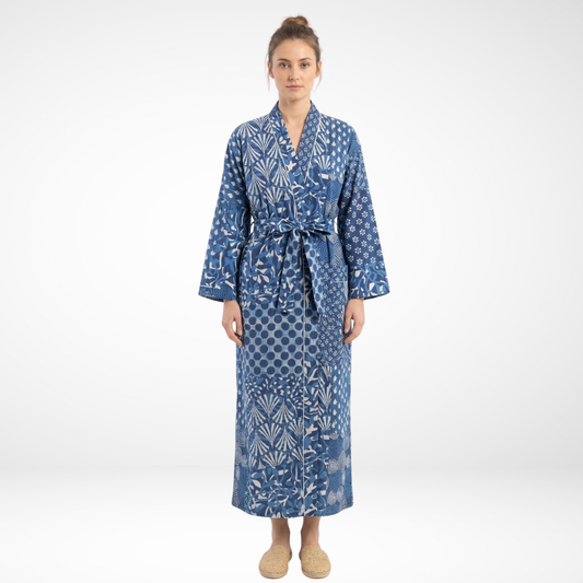 Indigo Blue Patchwork – Women’s Cotton Kimono