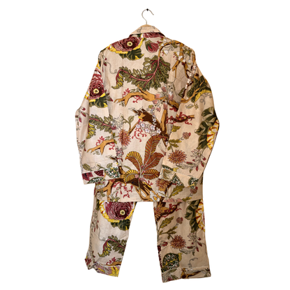 Women’s Beige Floral Print Cotton Night Suit Set – Elegant Two Piece Pajama Set