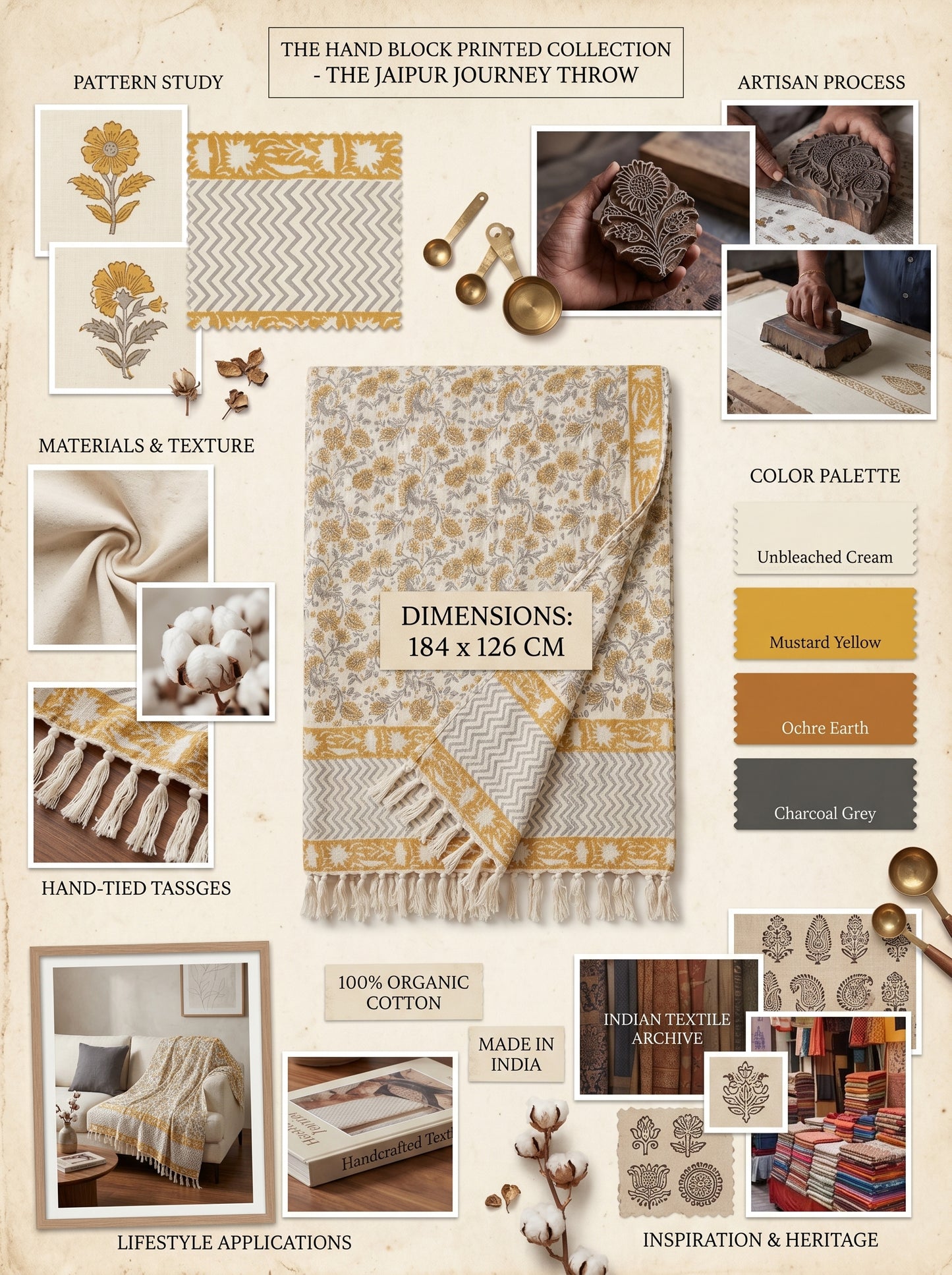 Golden Meadow Handblock Sofa Throw