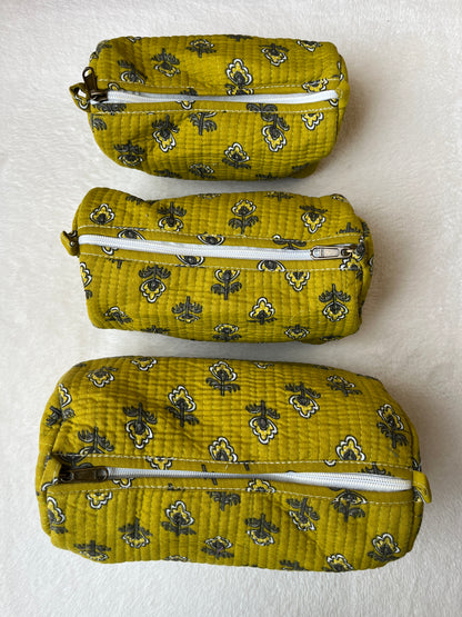 Yellow floral  – Utility Pouch Pack of 3