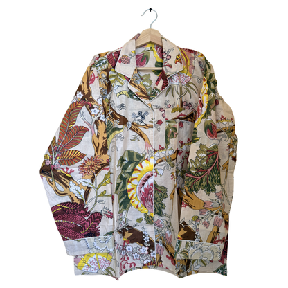 Women’s Beige Floral Print Cotton Night Suit Set – Elegant Two Piece Pajama Set
