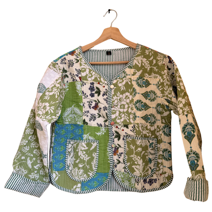 Green Meadow – Patchwork Cotton Quilted Reversible Jacket