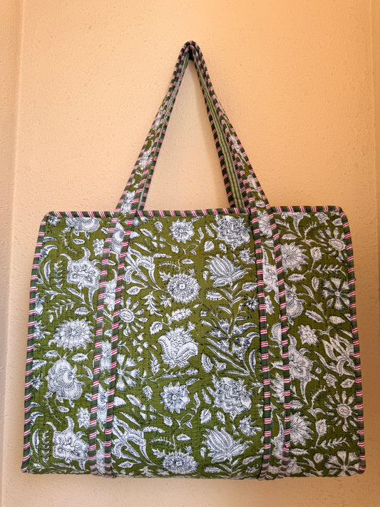 Green Floral – Wander Tote Bag 18x18