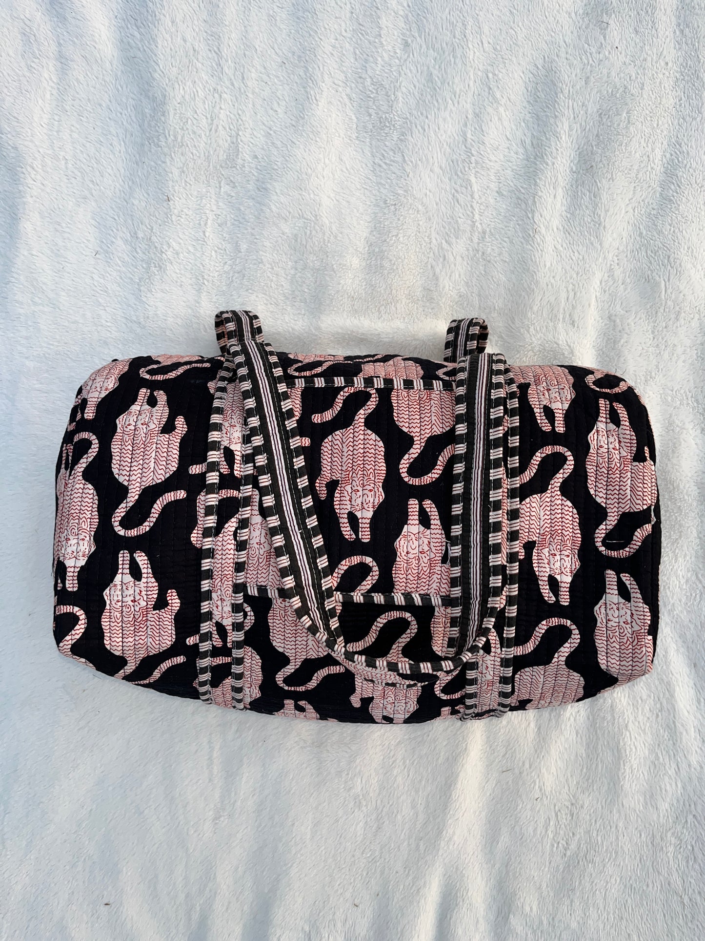 Black Tiger Print Quilted Cotton Duffle Bag – Lightweight Travel Weekender
