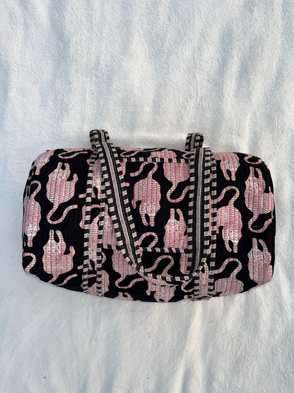 Black Tiger Print Quilted Cotton Duffle Bag – Lightweight Travel Weekender