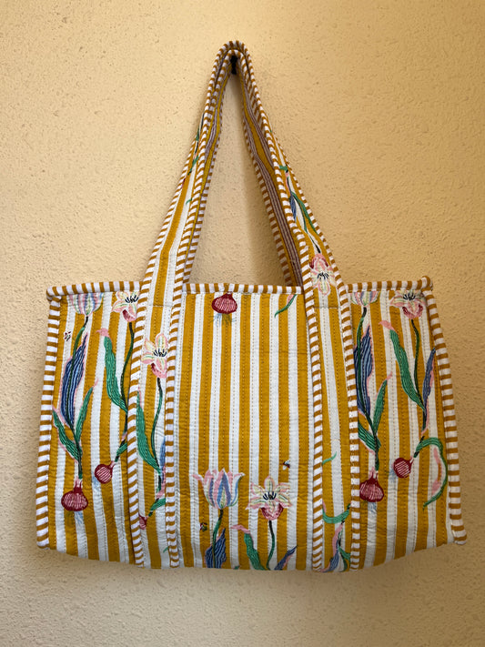 Yellow Floral -1 Quilted Mini Tote Bag 10X12