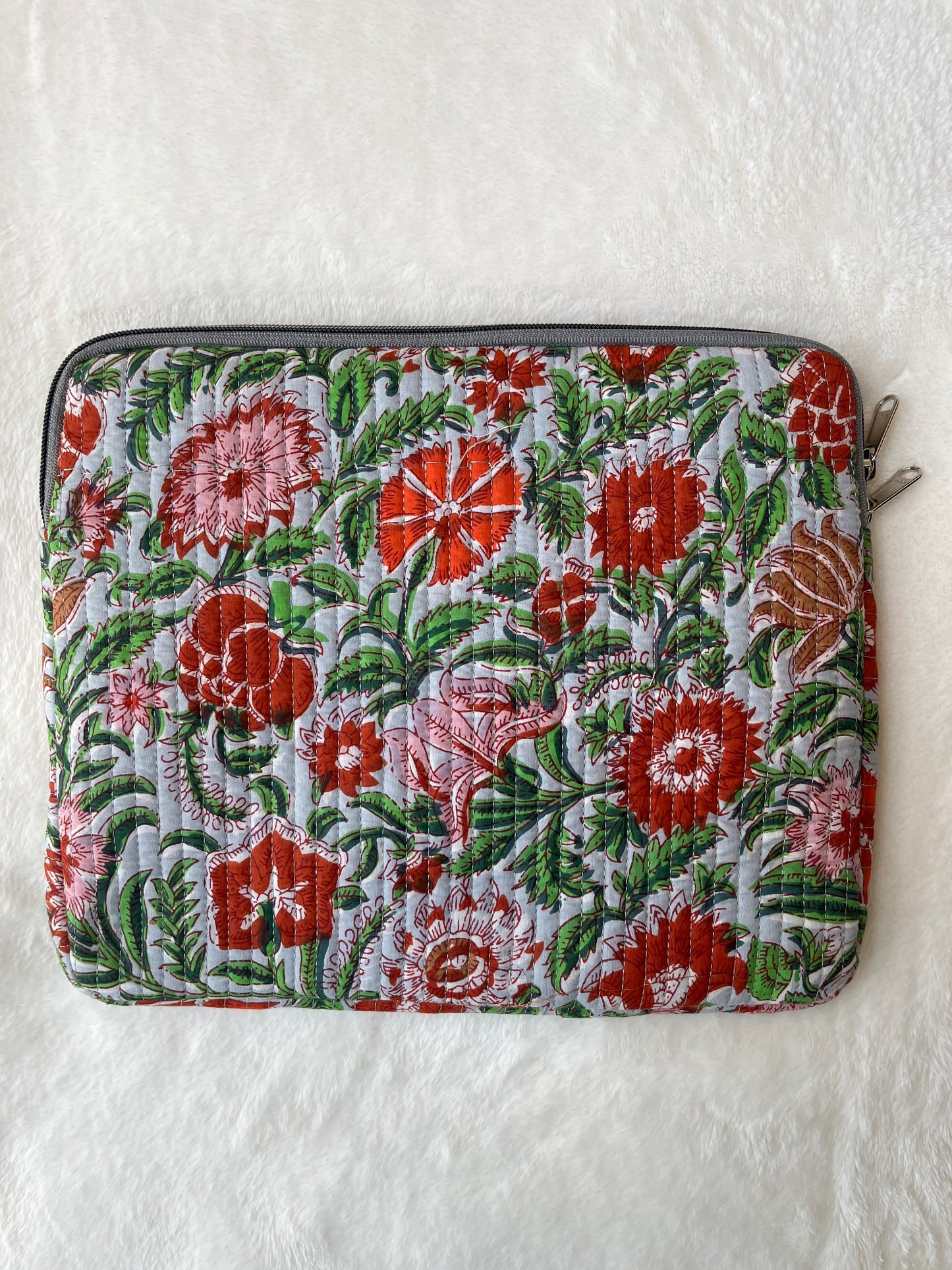 Gray red Floral Quilted iPad Sleeve