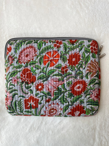 Gray red Floral Quilted iPad Sleeve