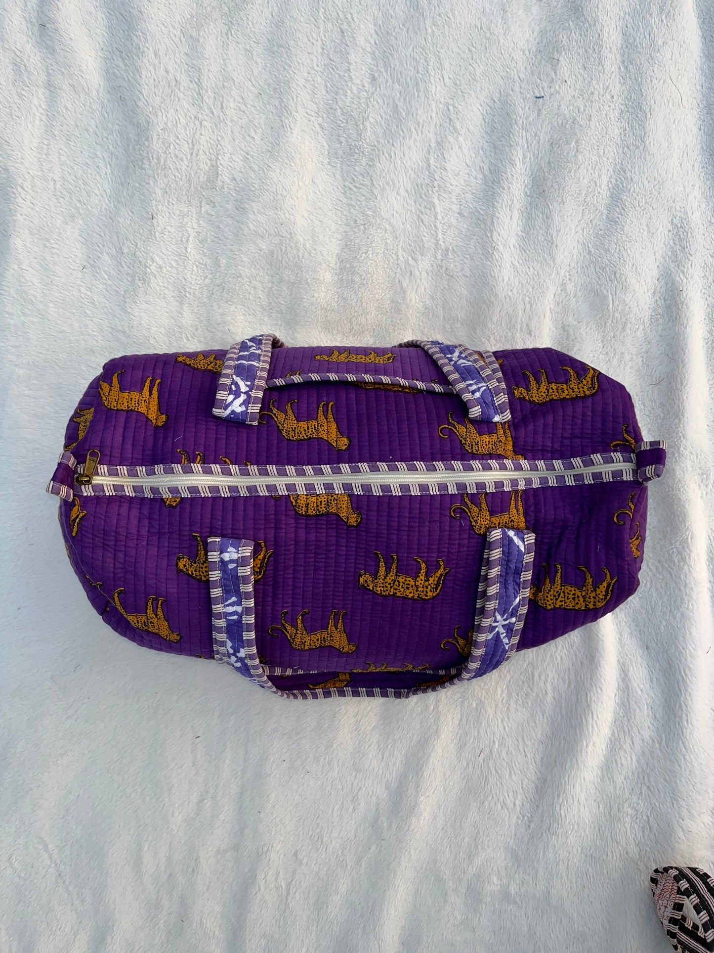 Purple Tiger Print Quilted Cotton Duffle Bag – Lightweight Travel Weekender