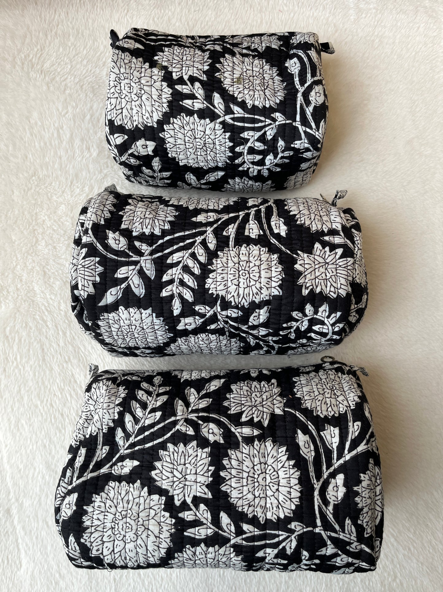 Black White Floral – Utility Pouch Pack of 3