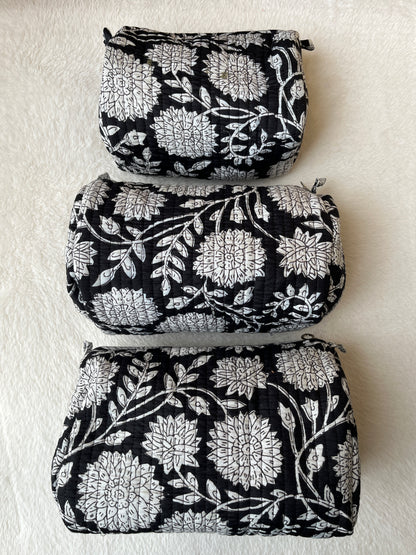 Black White Floral – Utility Pouch Pack of 3
