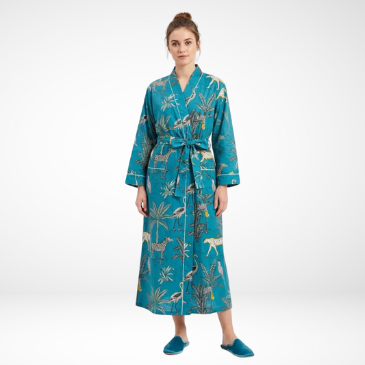 Teal Blue Safari – Women’s Cotton Kimono