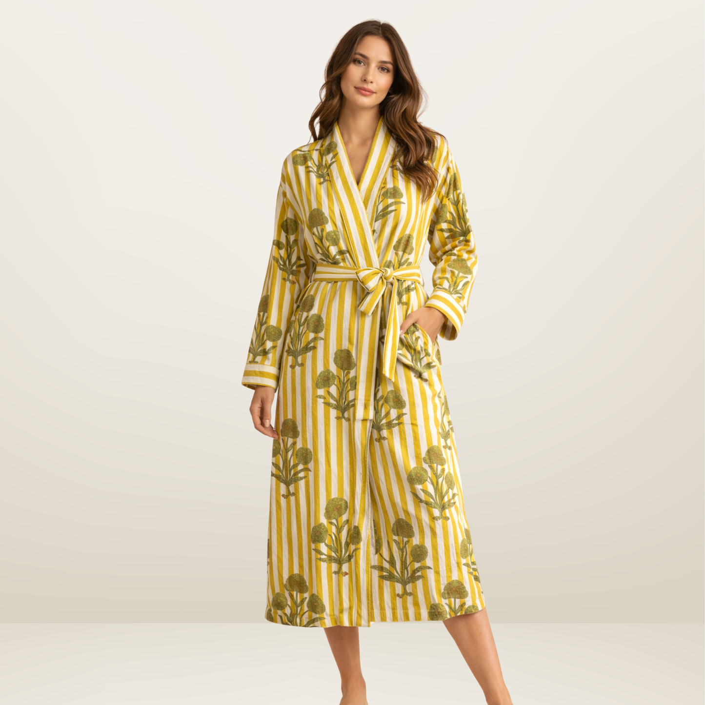 Lemon Yellow Bloom Riot - Women’s Cotton Kimono