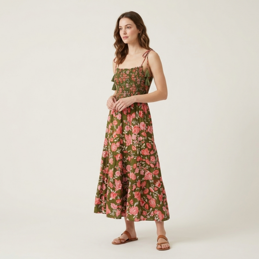 Emerald Garden – Green Floral Luxe Dress