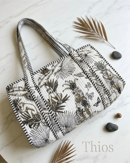 White tiger Jungle Quilted Mini Tote Bag 10X12