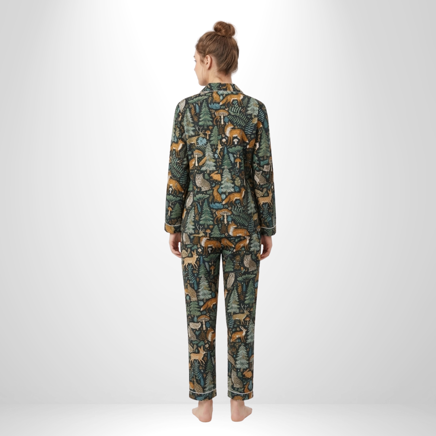 Women's Black Midnight Jungle Cotton Night Suit Set – Elegant Two Piece Pajama Set