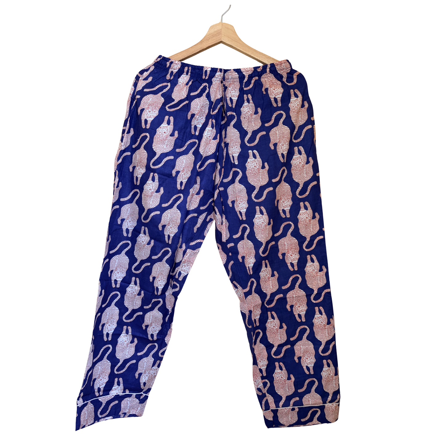 Women's Midnight Blue Tiger Print Cotton Night Suit Set – Elegant Two Piece Pajama Set