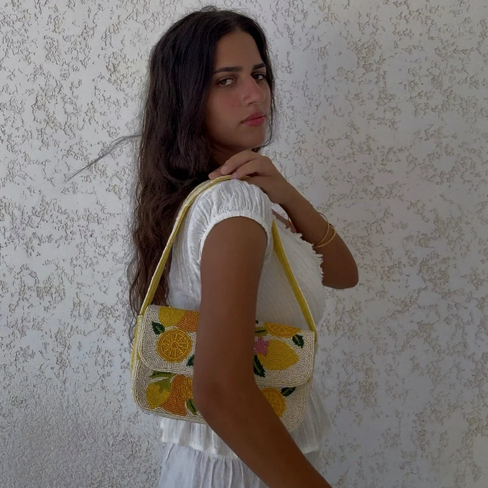 Handcrafted Luxury Beaded  Citrus Crush Shoulder Bag