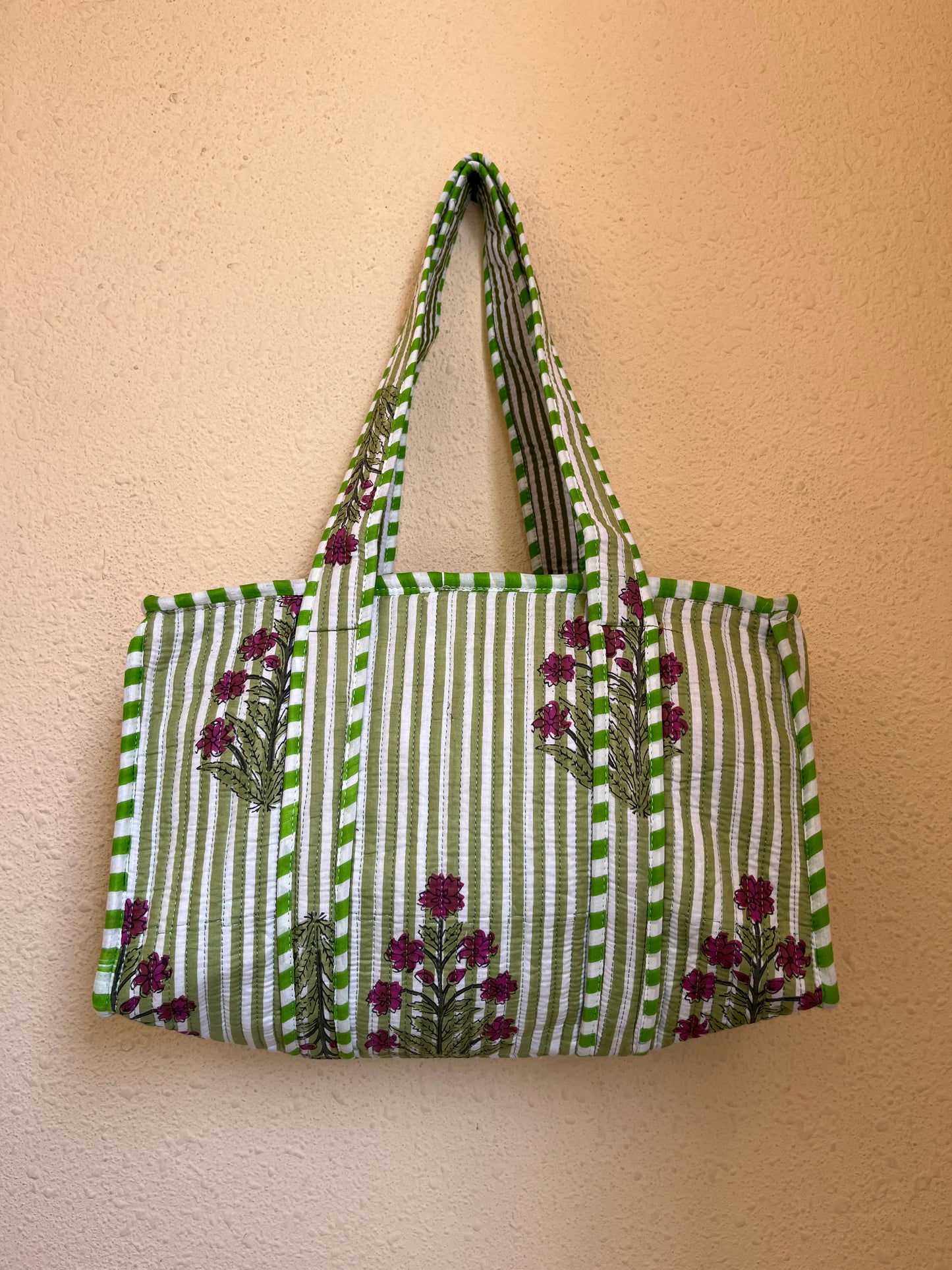 Green flower Quilted Mini Tote Bag 10X12