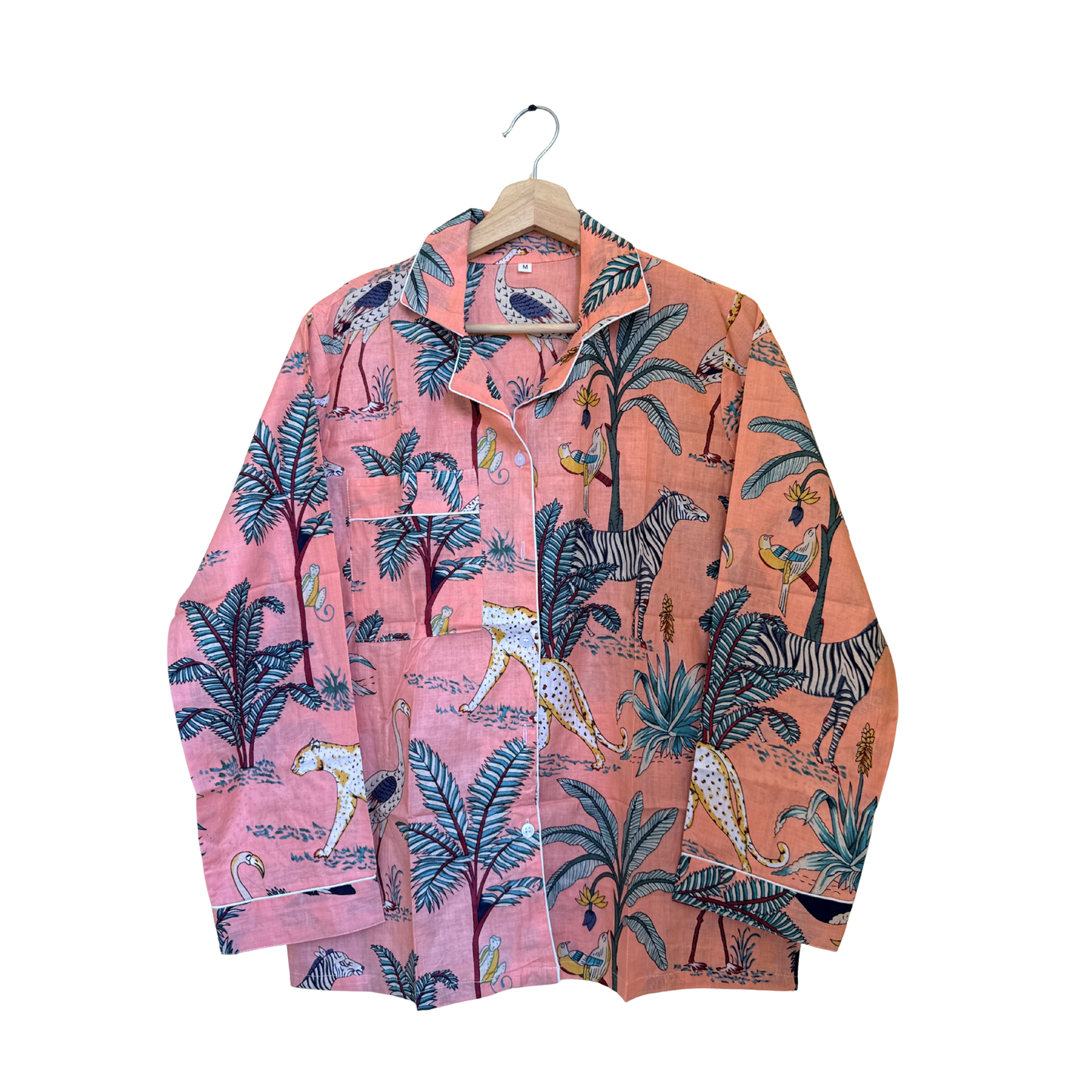 Women's Peach Safari Print Cotton Night Suit Set – Elegant Two Piece Pajama Set