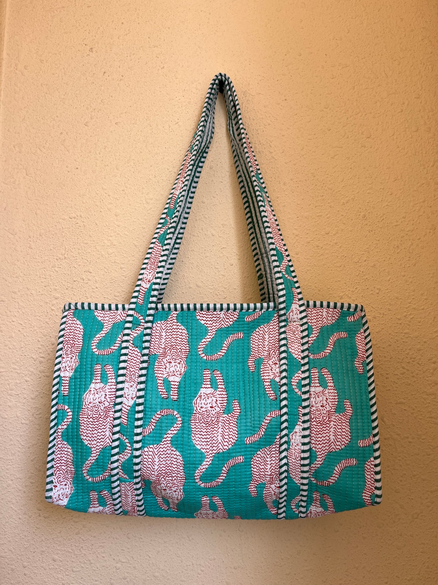 Teal Tiger Quilted Mini Tote Bag 10X12