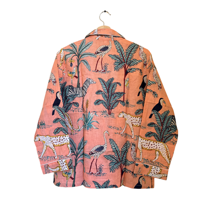 Women's Peach Safari Print Cotton Night Suit Set – Elegant Two Piece Pajama Set