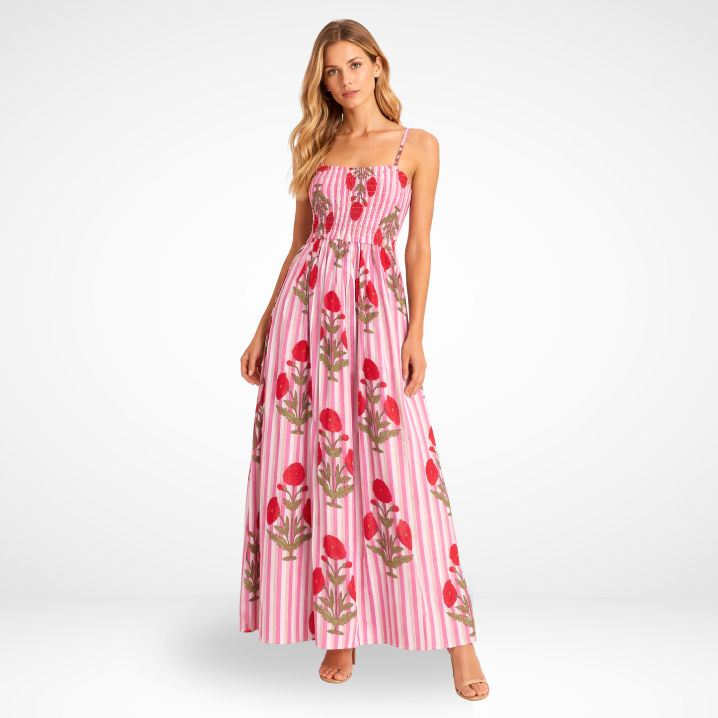 Rosé Bloom – Pink Striped Luxe Dress