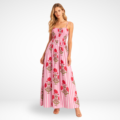 Rosé Bloom – Pink Striped Luxe Dress