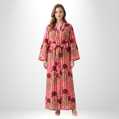 Rosé Red Bloom – Women’s Cotton Kimono