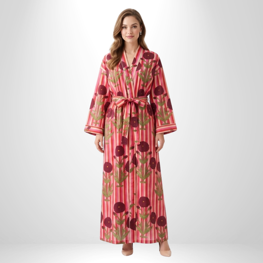 Rosé Red Bloom – Women’s Cotton Kimono