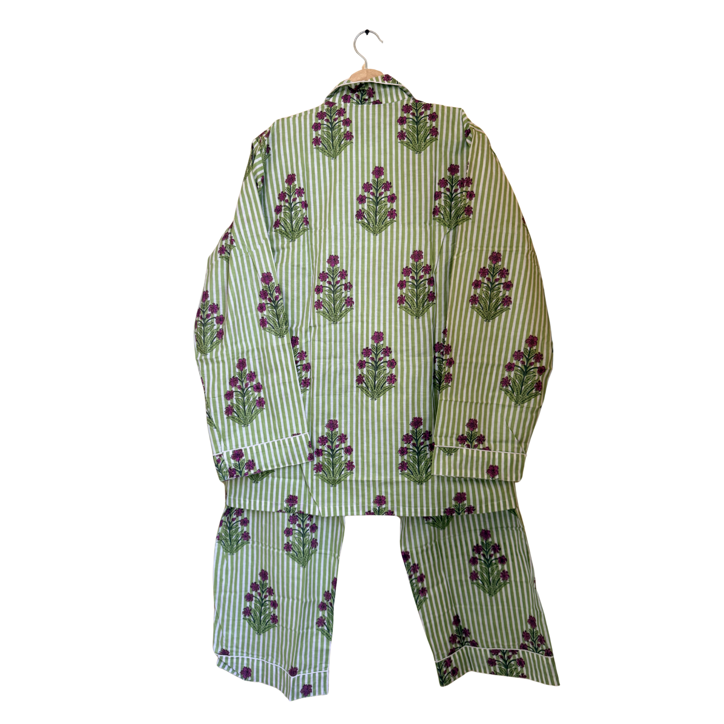 Women’s Green Floral Print Cotton Night Suit Set – Elegant Two Piece Pajama Set