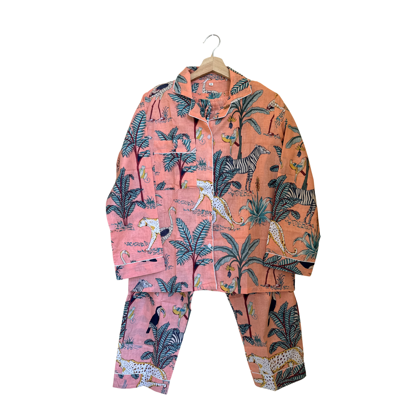 Women's Peach Safari Print Cotton Night Suit Set – Elegant Two Piece Pajama Set