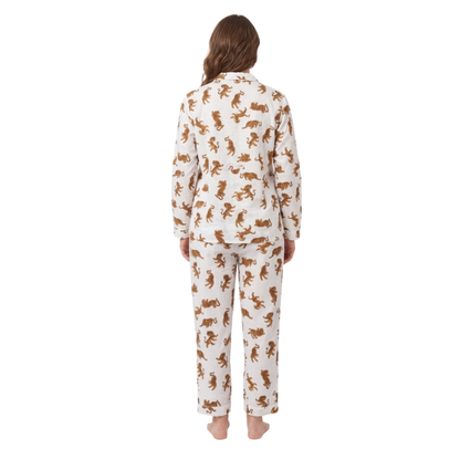 Women's White Tiger Dreams Cotton Night Suit Set – Elegant Two Piece Pajama Set