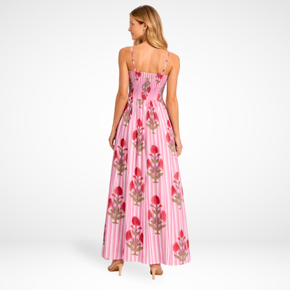 Rosé Bloom – Pink Striped Luxe Dress