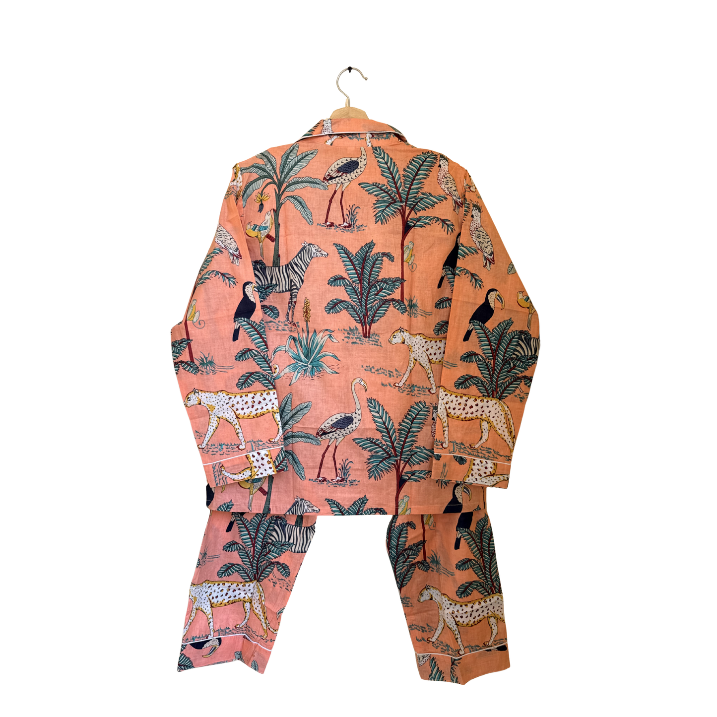 Women's Peach Safari Print Cotton Night Suit Set – Elegant Two Piece Pajama Set