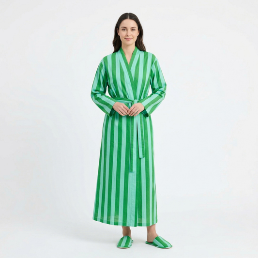 Green Stripe Muse – Women’s Cotton Kimono