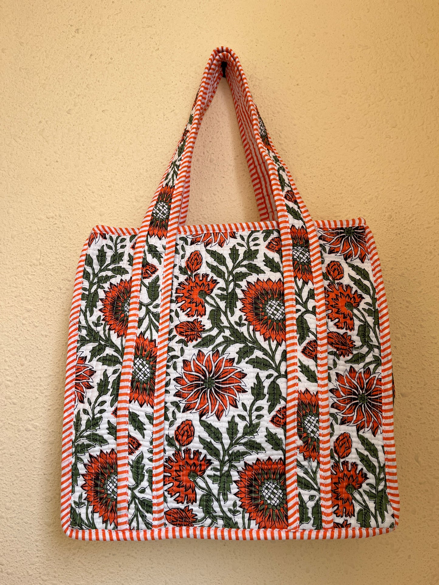 White green floral – Quilted Mini Tote Bag 12X12