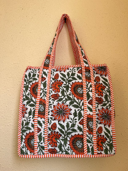 White green floral – Quilted Mini Tote Bag 12X12
