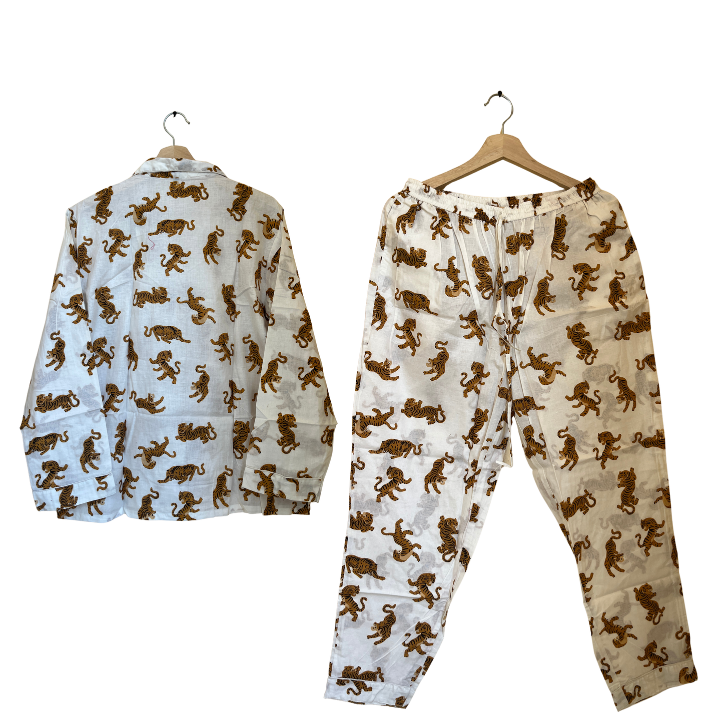 Women's White Tiger Dreams Cotton Night Suit Set – Elegant Two Piece Pajama Set