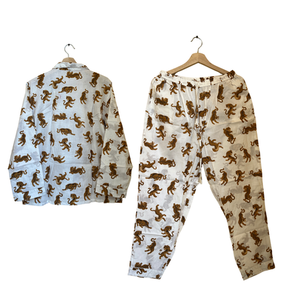 Women's White Tiger Dreams Cotton Night Suit Set – Elegant Two Piece Pajama Set