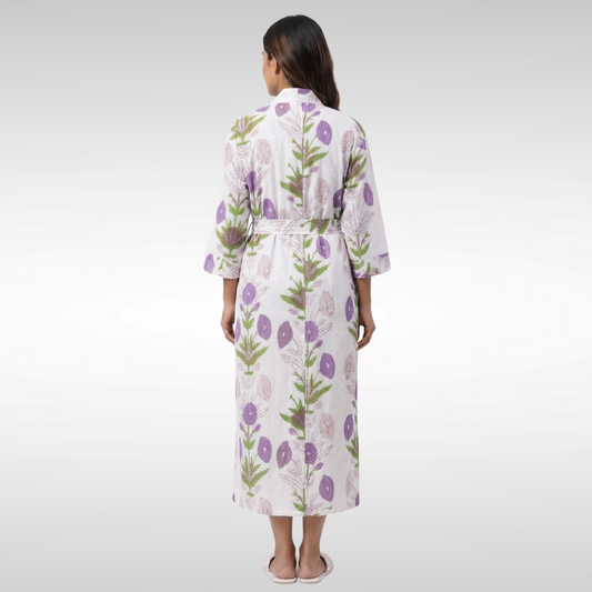 Purple Petal Whispers – Women’s Cotton Kimono