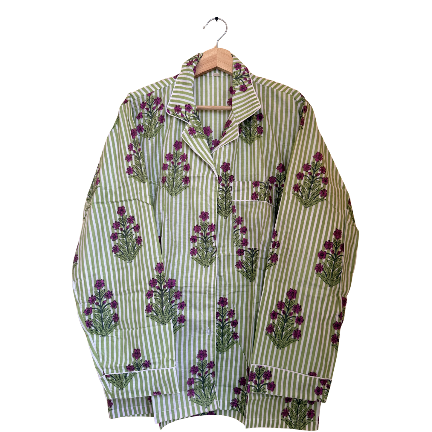 Women’s Green Floral Print Cotton Night Suit Set – Elegant Two Piece Pajama Set
