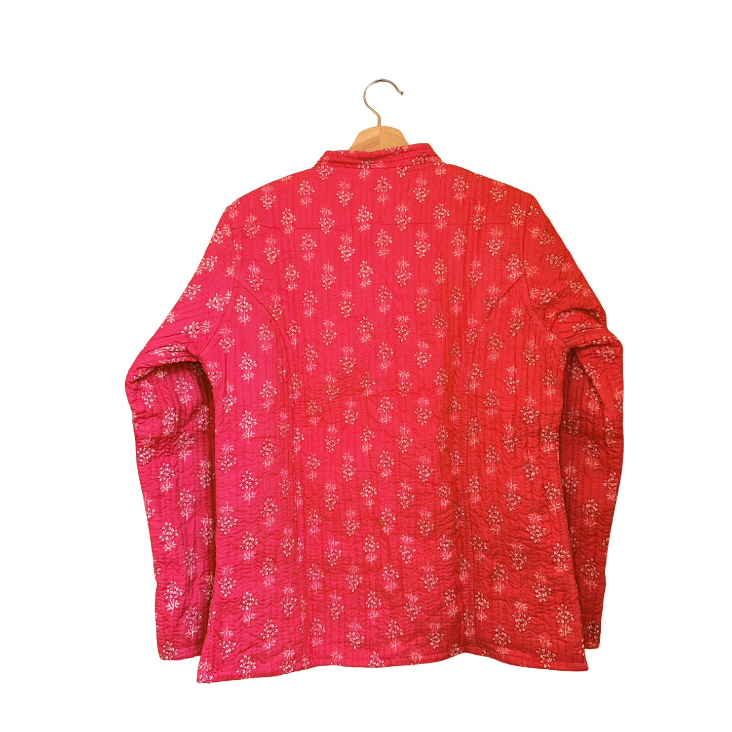Pink Petal Vibes – Long Floral Cotton Quilted Reversible Jacket