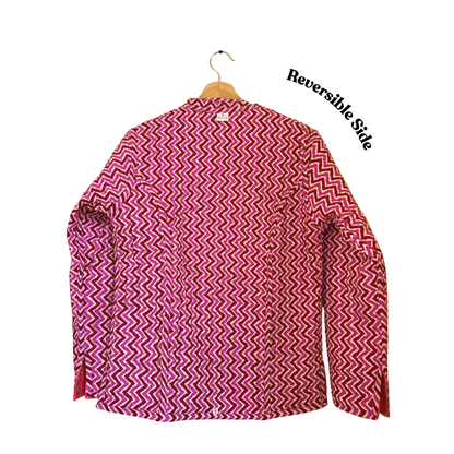 Pink Petal Vibes – Long Floral Cotton Quilted Reversible Jacket