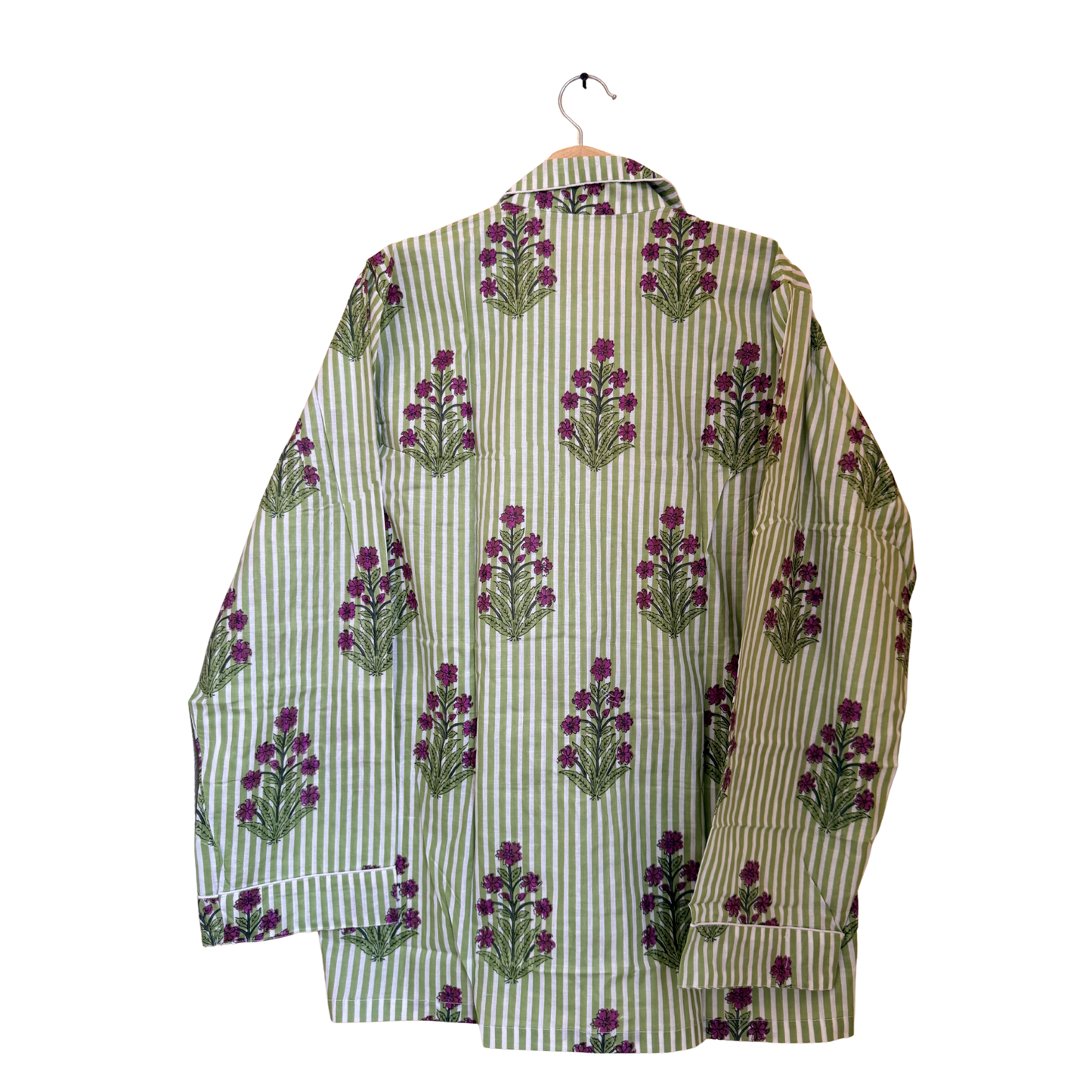 Women’s Green Floral Print Cotton Night Suit Set – Elegant Two Piece Pajama Set