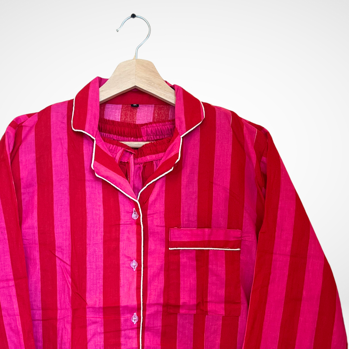 Women’s Pink Red Striped Cotton Night Suit Set – Elegant Two Piece Pajama Set