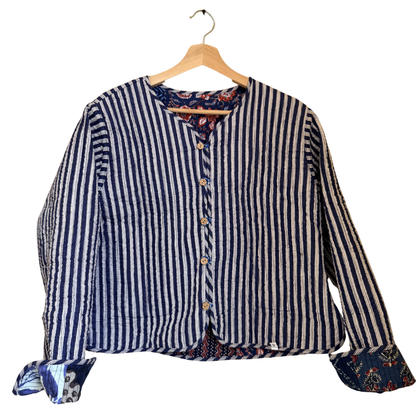 Midnight Blue Indigo – Patchwork Quilted Cotton Reversible Jacket